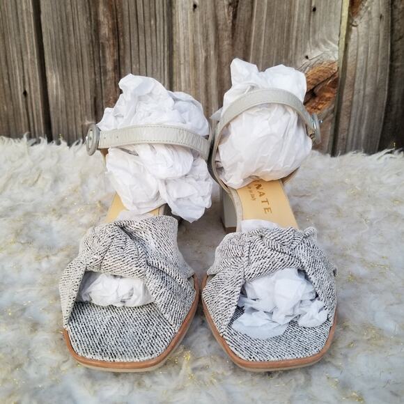 Square Toe Dress Sandal Gray Leather Knot Detail Brunate Size EU 38.5 Buckle EUC - Picture 3 of 14